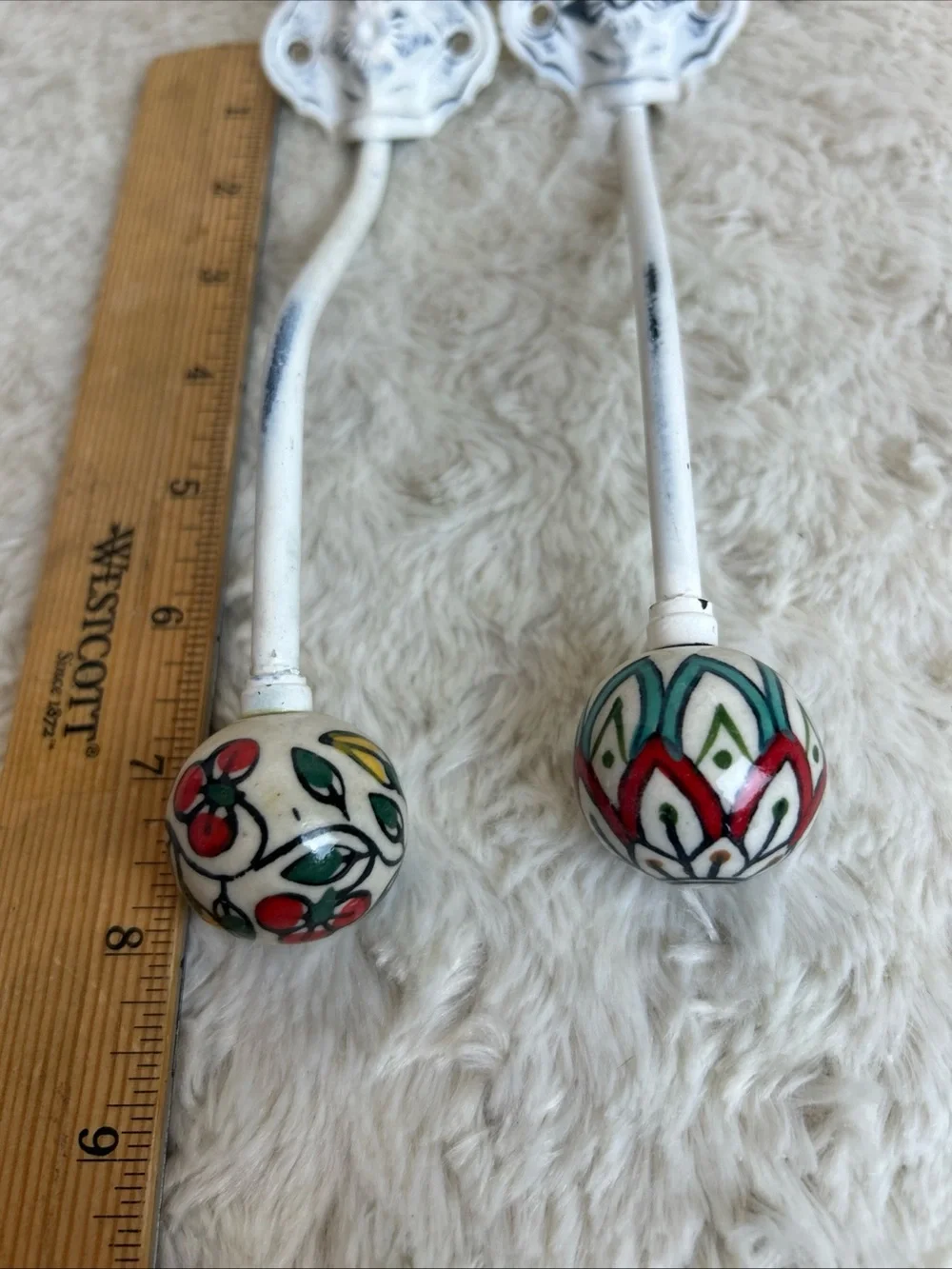 Hand-Painted White Ceramic Floral Wall Hooks - Set of 2